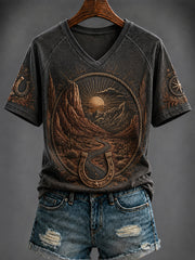 Women's Vintage Western Printed V-neck T-shirt