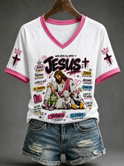 Women's Christian Name Of Jesus V-neck Short Sleeve T-shirt