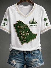 Women's Saudi National Day V-neck off-shoulder short-sleeved T-shirt