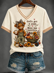 Women's Autumn Faith Printed V-neck T-shirt