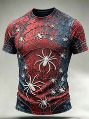 Men's spider pattern red and blue collision color design pattern printed casual short-sleeve T-shirt