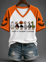 Women's Just A Spooky Goose V-neck Off-shoulder Short-sleeved T-shirt