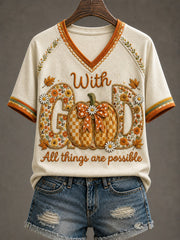 Women's With GOD All Things Are Possible Printed V-neck T-shirt