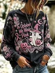 Women's Breast Cancer Halloween Print Regular Sweatshirt