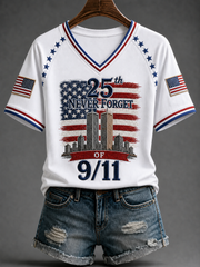 Women's American Patriot Day V-neck Off-shoulder Short-sleeved T-shirt