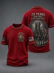 Men's WE WILL NEVER FORGET 9/11 25 YEARS 2001-2026 Waffle Tee