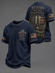 Men's WE WILL NEVER FORGET 9/11 25 YEARS 2001-2026 Waffle Tee