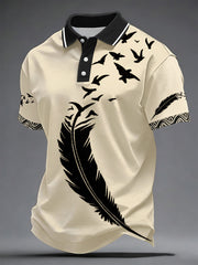 Men's Indigenous-Style Casual T-Shirt with Embroidery and Print