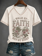 Women's Faith Printed V-neck T-shirt