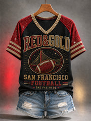 Women's Football Gameday Gift For Football Fans Casual V-Neck Tee