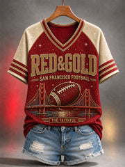 Women's Football Gameday Gift For Football Fans Casual V-Neck Tee