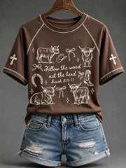 Women's Follow The Word Not The Herd Faith Print Round Neck Short Sleeve T-shirt