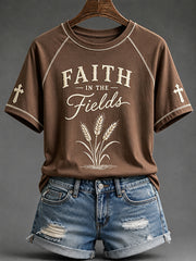 Women's Faith In The Fields Print Round Neck Short Sleeve T-shirt
