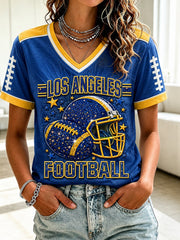 Women's Football Los Angeles Printed V-neck T-shirt