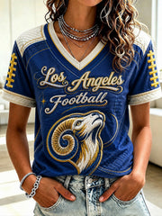Women's Football Los Angeles Printed V-neck T-shirt