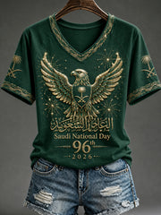 Women's Saudi National Day V-neck off-shoulder short-sleeved T-shirt