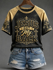 Women's Jesus Got My Back Faith Print Round Neck Short Sleeve T-shirt