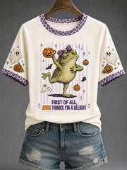 Women's ' First Of All Jesus Thinks I'm A Delight' Fun Faith Halloween Casual T-shirt