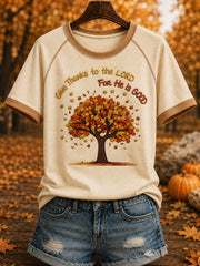 Women's Autumn "Give Thanks to the LORD For He is GOOD" Printed T-shirt