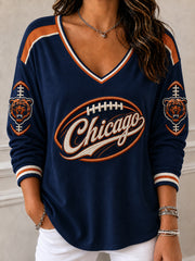 Women's Football Gameday Gift For Football Fans V-Neck Long Sleeve T-Shirt