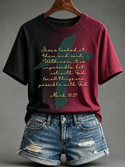 Women's Faith Quote Print Gradient Round Neck Short Sleeve T-shirt