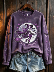Women's retro Halloween pattern printed casual sweatshirt