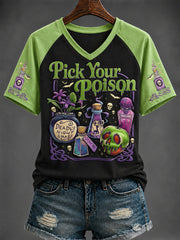 Women's Halloween “Pick Your Poison” Printed V-neck T-shirt