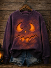 Women's Halloween Funny Face Print Sweatshirt