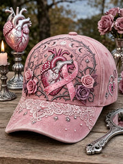 Vintage Heart Pink Ribbon Floral Print Unisex Hat