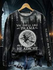 Women's You Smell Like Drama Halloween Dark Forest Witch Print Sweatshirt