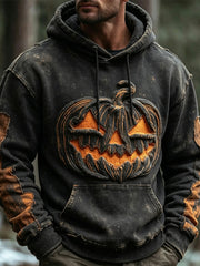 Men's Halloween Spooky Pumpkin Face Print Cozy Hoodie