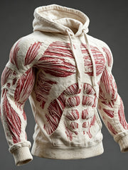 Men's Muscle Anatomy Texture Print Comfy Raglan Hoodie