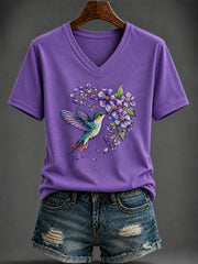Women's Alzheimer's Disease Purple Art Printed V-neck T-shirt