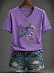 Women's Alzheimer's Disease Purple Art Printed V-neck T-shirt