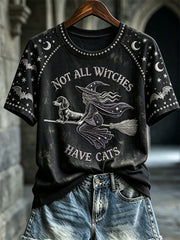 Women's Halloween Not All Witches Have Cats Witch & Dachshund Dog Print short sleeve T-shirt