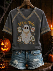 Women's Mahjong Halloween Ghost Casual T-Shirt