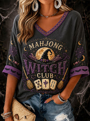 Women's Mahjong Halloween Witch Casual T-Shirt