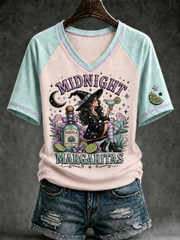 Women's Midnight Margaritas Printed V-neck off-shoulder short-sleeved T-shirt