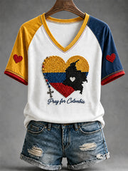 Women's Colombia Strong Print Casual V-Neck Tee