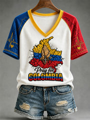 Women's Colombia Strong Print Casual V-Neck Tee