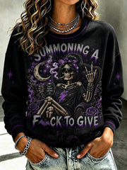 Women's Summoning A Fck to Give Gothic Printed Sweatshirt