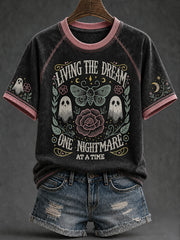 Women's retro Halloween pattern printed casual round neck short sleeve T-shirt