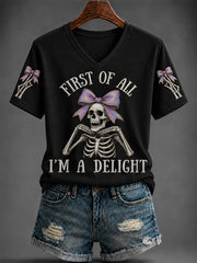 Women's Halloween Printed V-neck T-shirt