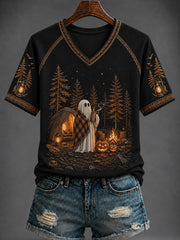Women's Halloween Printed V-neck T-shirt