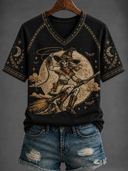 Women's Halloween Printed V-neck T-shirt