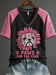 Women's Paws for the Cure Bulldog Pink Sugar Skull Print short-sleeved T-shirt