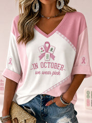 Women's "In October we wear pink" Mahjong V-neck T-shirts