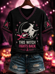 Women's “THIS WITCH FIGHTS BACK” Printed V-neck T-shirt