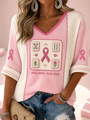 Women's Breast Cancer Awareness and Mahjong Waffle V-Neck Tops