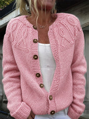Women's Breast Cancer Awareness Pink Ribbon Yoke Print Cozy Cardigan
